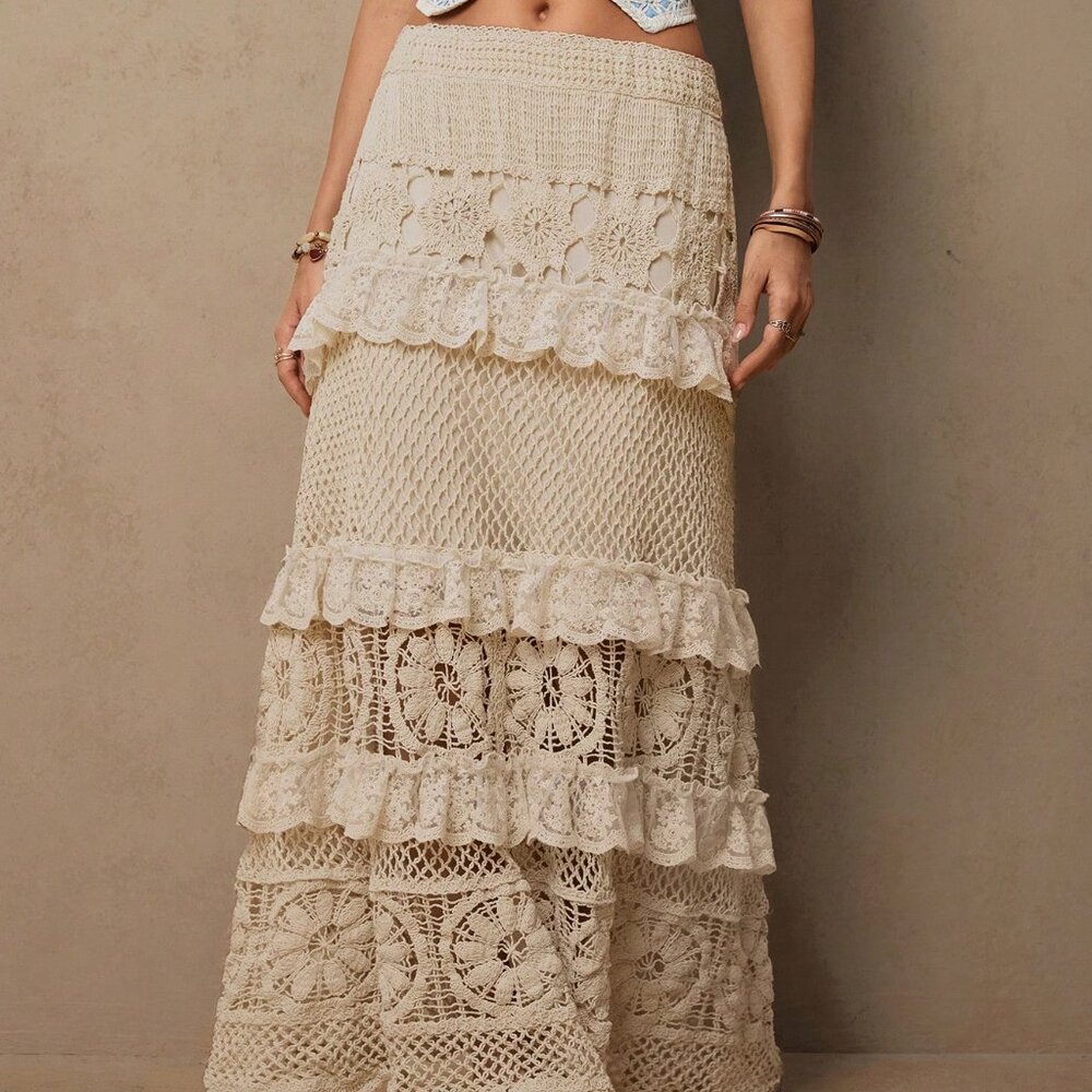Apricot Casual Women's Lace Trim Knit Skirt - Picture 6 of 7